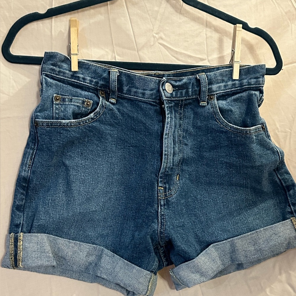 Blue denim high waisted mom shorts
